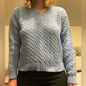 Ralph Lauren Light Blue V-Neck Cable Knit Sweater